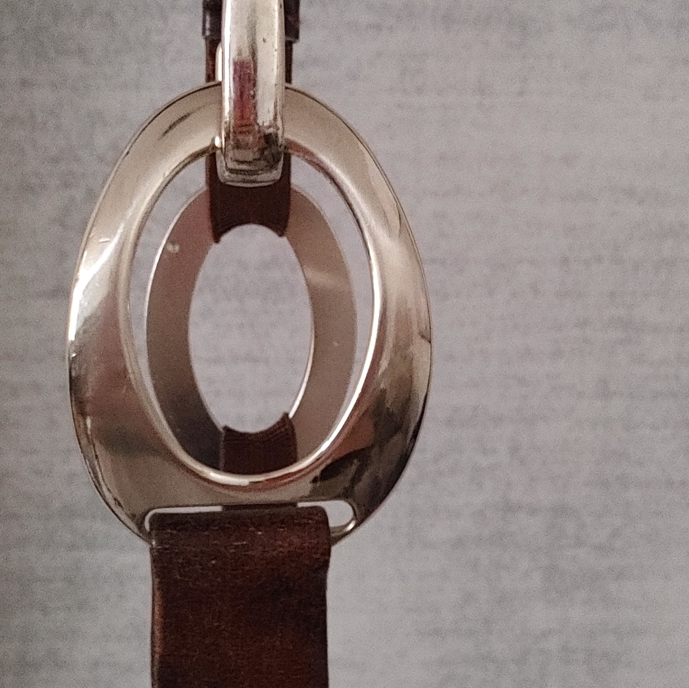 Vintage Boho  Brown Leather and Metal Chain Belt with Stretch 51" L
